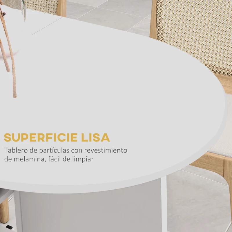 HOMCOM Mesa de Comedor Plegable con Ruedas Mesa de Cocina con Alas Abatibles y 2 Estantes Abiertos 120x60x77 cm Blanco