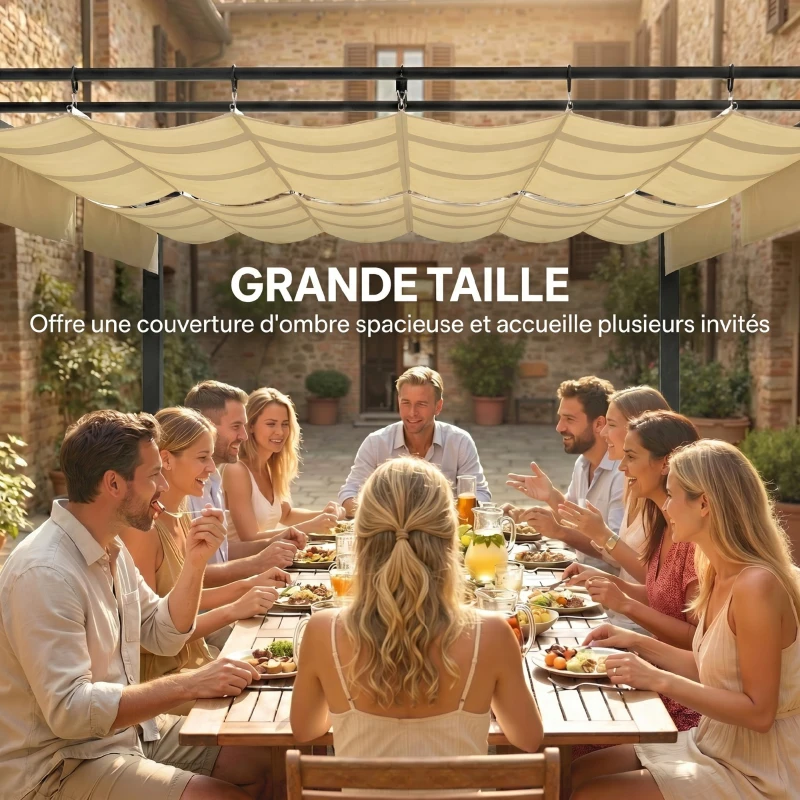 Outsunny Pergola de Jardin Tonnelle de Terrasse Toit Rétractable Structure Métallique Ultra-Stable UV50+ 570x295x221cm Beige