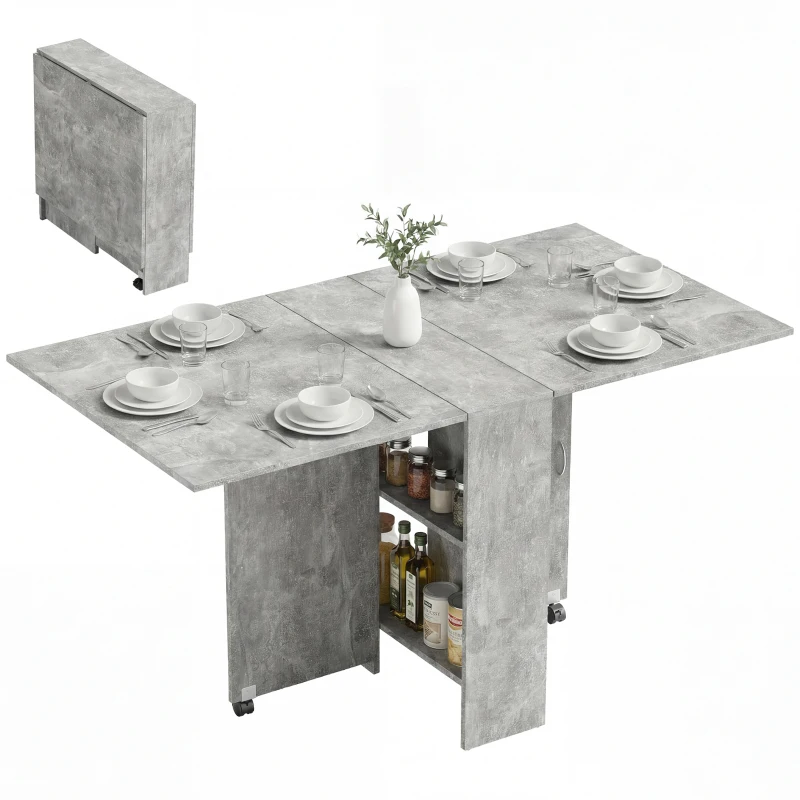 HOMCOM Table pliante de cuisine salle à manger amovible sur roulettes 75L x 140l x 74H cm 2 étagères intégrées en bois
