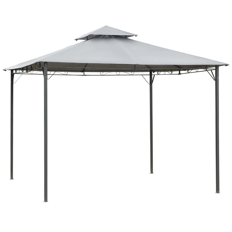 Outsunny 3x3(m) Outdoor Patio Gazebo, Steel Canopy Tent Pavilion with 2-Tier Roof Top, Garden Sunshade, Grey