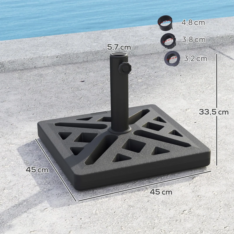 Outsunny Base quadrada para guarda-sol 15 kg, suporte em concreto para haste de Ø 32, 38, 48 mm, design vazado 45 x 45 x 33,5 cm, preto