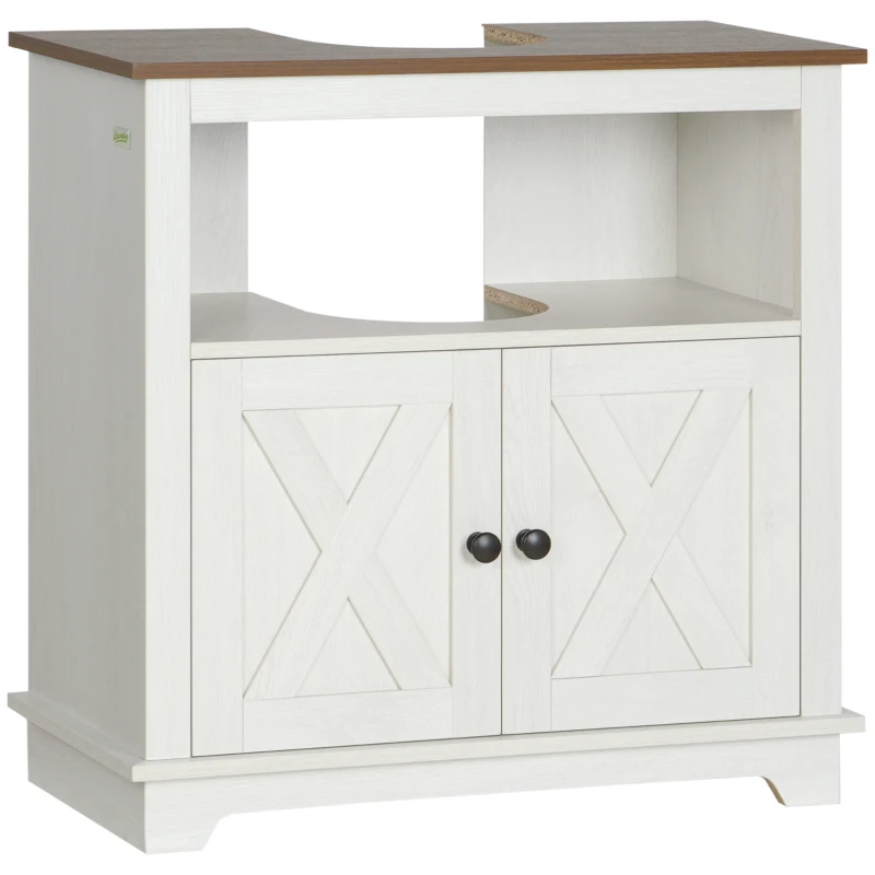 kleankin Mueble para Debajo del Lavabo de Madera Armario de Baño de Suelo Mueble Bajo Lavabo Pie con 2 Puertas 60x30x60 cm Blanco