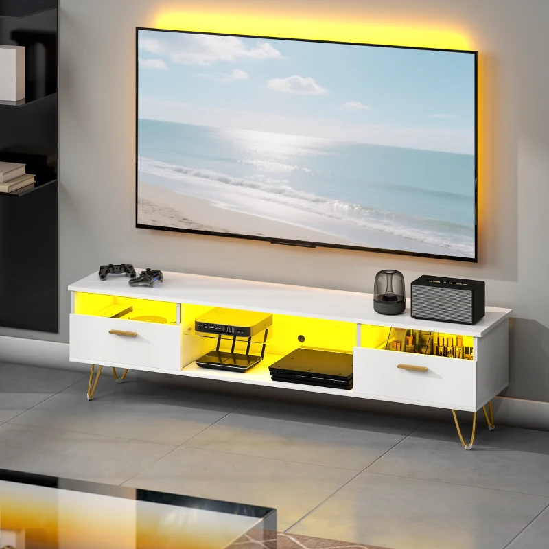 HOMCOM Móvel TV com LED RGB de 16 cores para TV de 106,68 a 304,8 cm, 160x35x42cm, branco