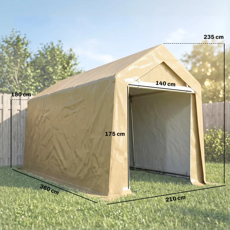 Outsunny Abri de jardin tente de stockage portable pour extérieur avec cadre en acier galvanisé et grande porte 2 x 3,6 m beige