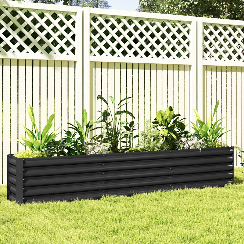 Outsunny Canteiro elevado em aço galvanizado com barras de suporte e placas de canto fundo aberto 240 x 40 x 45 cm cinza escuro