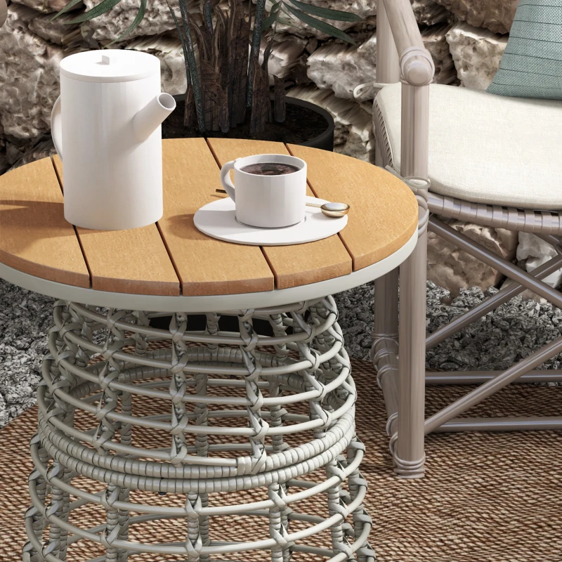 Outsunny Mesa de centro para jardim mesa auxiliar exterior redonda em resina com efeito rattan aço e tampo composto Ø45 x 50 cm cinza