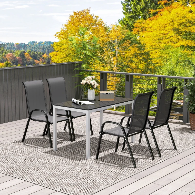 Outsunny Mesa de jantar de jardim para 4-6 pessoas com tampo de ripas, estrutura em alumínio antiferrugem 120 x 70 x 72 cm, preto