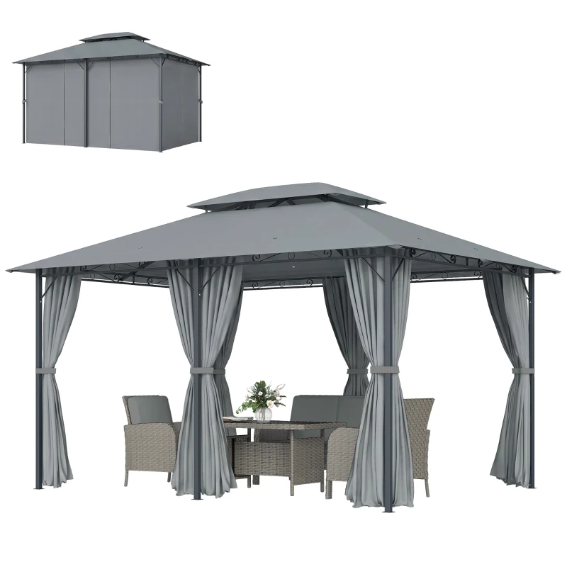 Outsunny Tonnelle barnum pavillon de jardin style colonial double toit toiles latérales amovibles 3L x 4l x 2,8H m gris