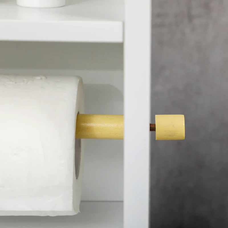 kleankin Portarrollos de Papel Higiénico con Armario para Baño con Estante Interior Ajustable 23x18x100 cm Blanco