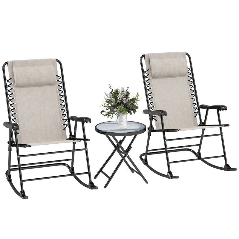 Outsunny Three-Piece Rocking Chair Garden Bistro Set - Beige