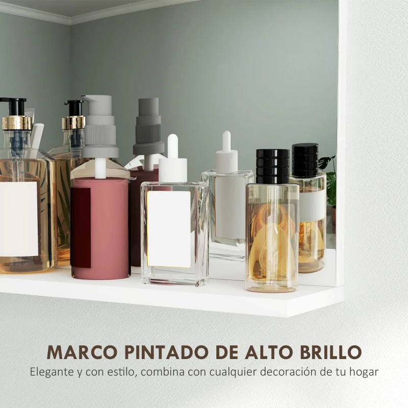 HOMCOM Espejo de Baño de Pared con Estante Abierto Espejo para Entrada Pasillo 50x12x60 cm Blanco