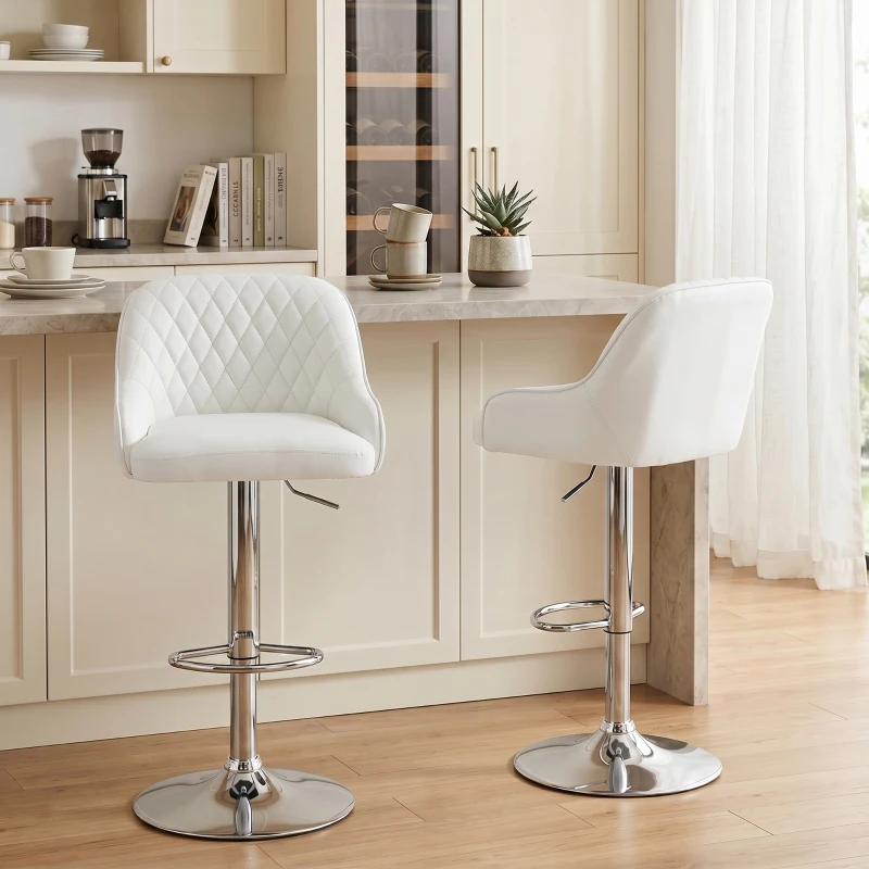 HOMCOM Set 2 höhenverstellbare, drehbare Barhocker für die Küche, Weiß
