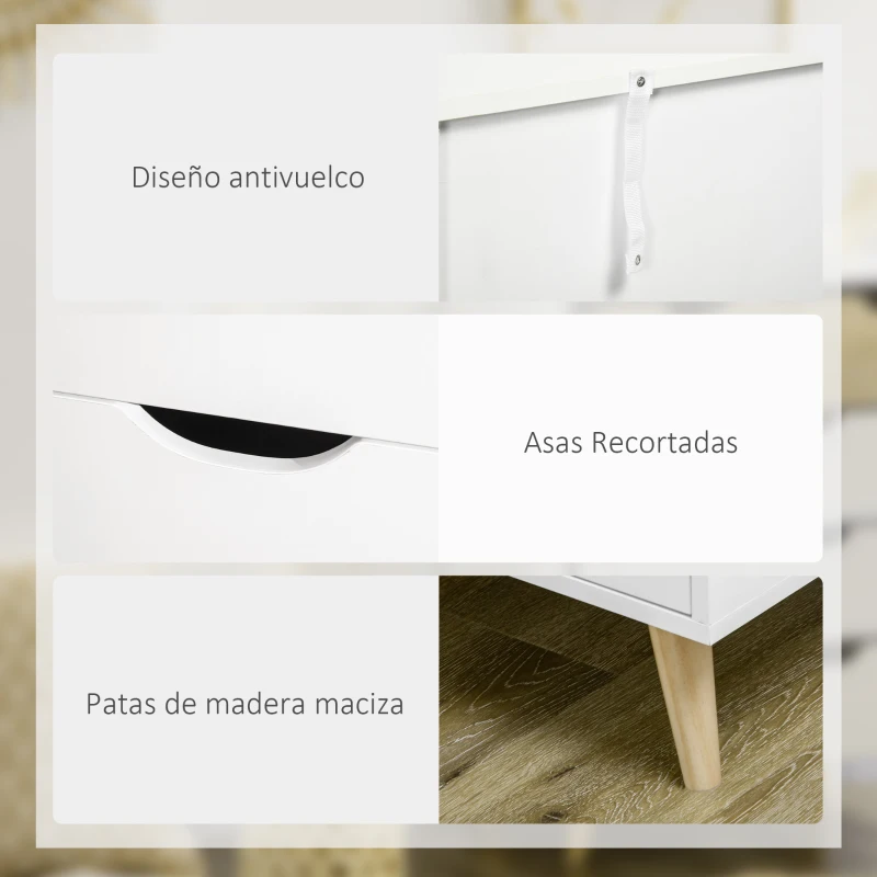 HOMCOM Cómoda con 5 Cajones Cajonera para Dormitorio Salón Estudio Estilo Moderno 60x40x77,5 cm Natural y Blanco