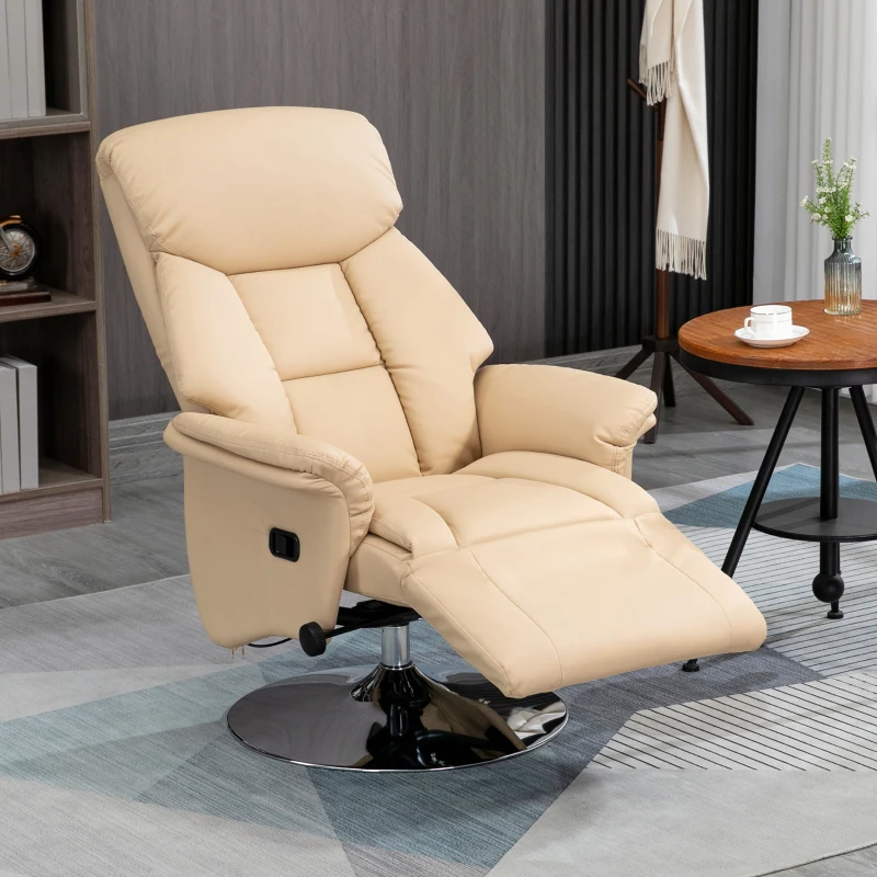 HOMCOM Relaxsessel, Liegefunktion, Lederoptik, Fußstütze, bis 150 kg, 78 x 80 x 109 cm, Beige(m-10)