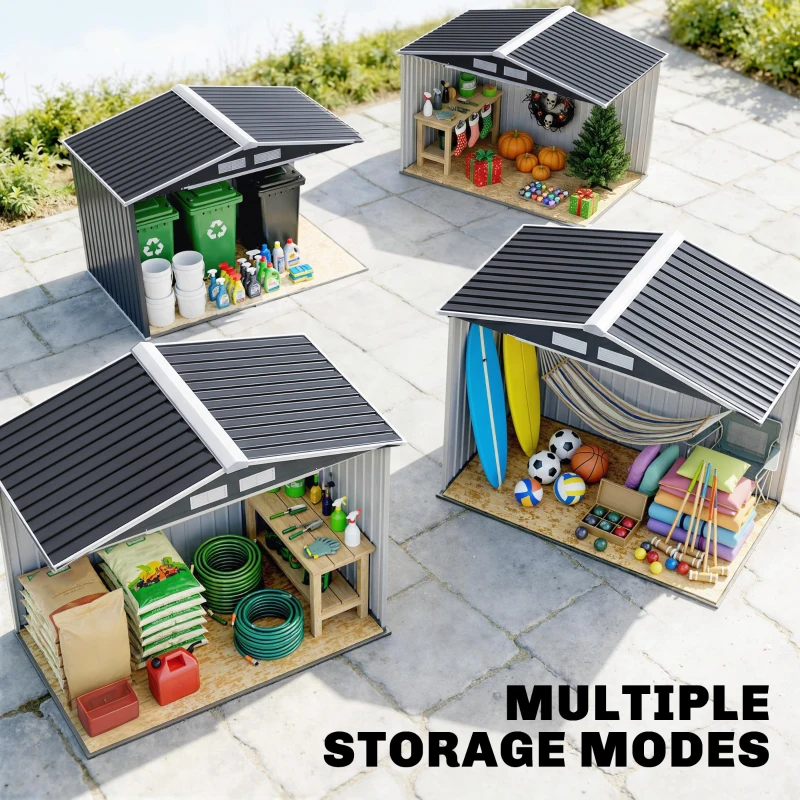 Outsunny 7ft x 4ft Lockable Garden Shed Large Patio Roofed Tool Metal Storage Building Foundation Sheds Box Outdoor Furniture, Dark Grey(m-9)