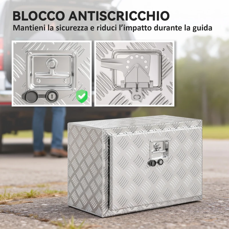 HOMCOM Cassetta degli Attrezzi da 76L in Alluminio con Serratura, 2 Chiavi e Maniglia Laterale, 60.9x35.5x40.6 cm, Argento