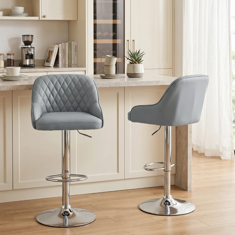 HOMCOM Set de 2 Taburetes de Bar Giratorios Regulables para Cocina Gris Claro