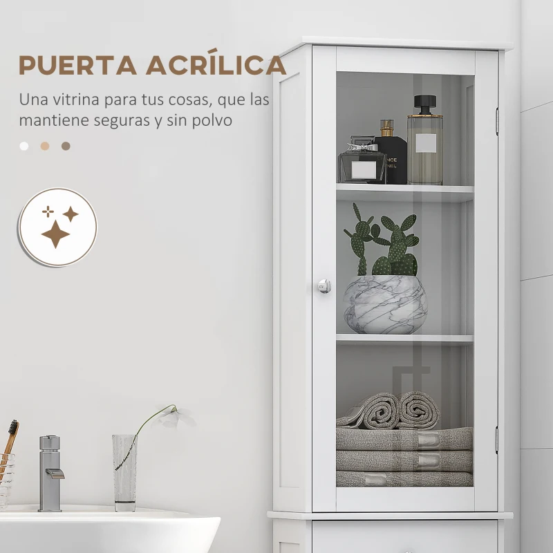 kleankin Armario de Baño Alto, Armario de Almacenaje Delgado, con Estantes Ajustables, Cajón, para Espacios Pequeños, Moderno, 40x27x171,5 cm, Blanco