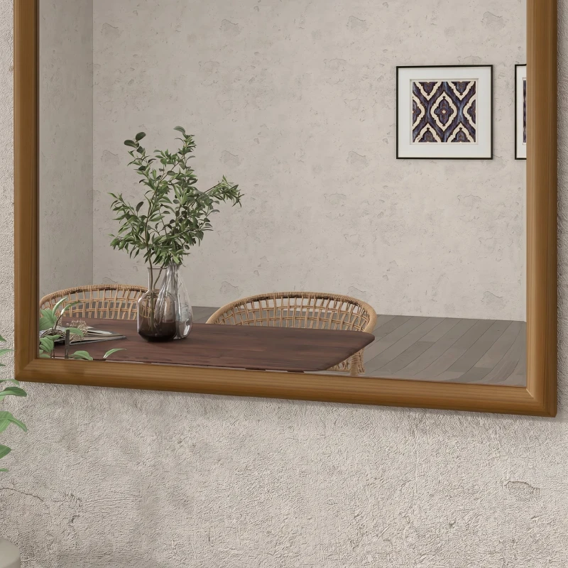 HOMCOM Espelho de Parede 65x110 cm com Moldura de Madeira em Forma de Janela Espelho Decorativo para Sala Quarto Castanho Escuro