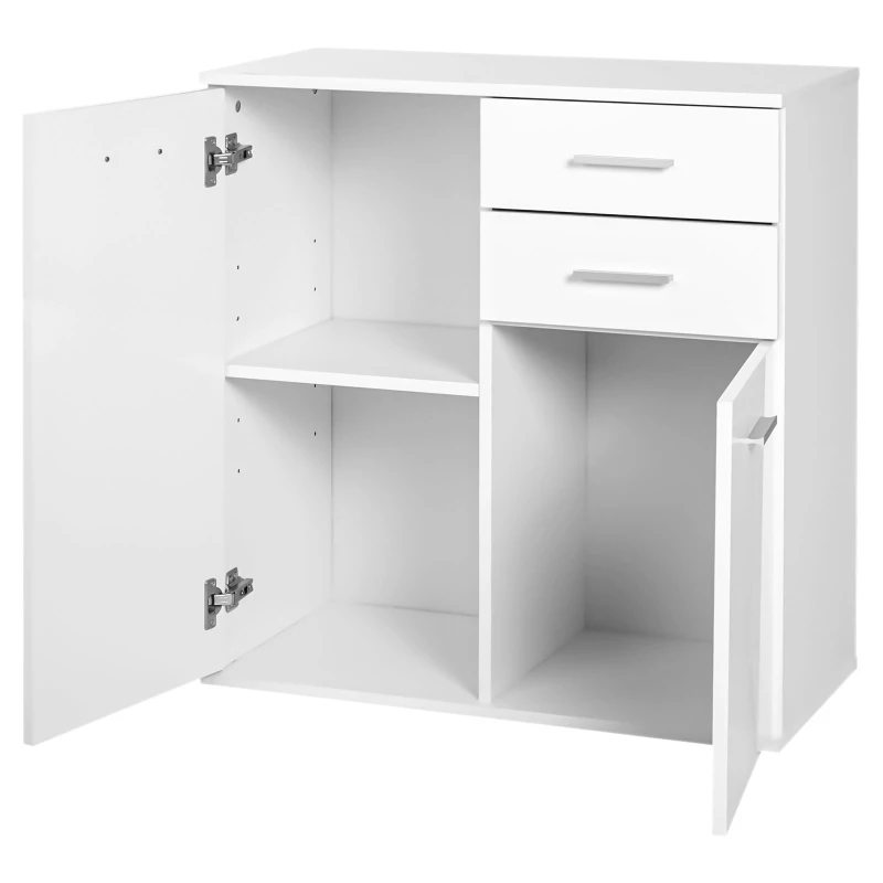 HOMCOM Mueble Auxiliar de Salón Aparador Estrecho con Puertas y Cajones 71x35x76cm Blanco