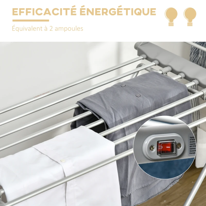 HOMCOM Estendal elétrico para roupa 2 asas laterais extensíveis estrutura em liga de alumínio 144 x 53 x 91 cm