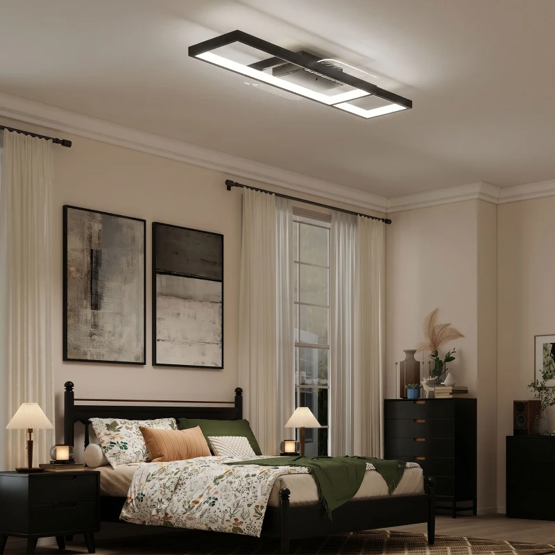 HOMCOM LED Ceiling Light, Modern Dimmable Ceiling Light with Wall Switch & Remote Control, Flush Mount Fixture Lamp with 3000-6000K Colour Temperatures for Living Room, Bedroom, Black