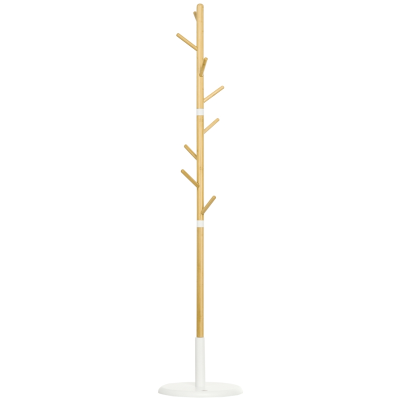 HOMCOM Perchero de Pasillo Moderno con 8 Ganchos para Ropas Bolsas Perchero de Árbol para Entrada Ø37,8x175,6 cm Natural