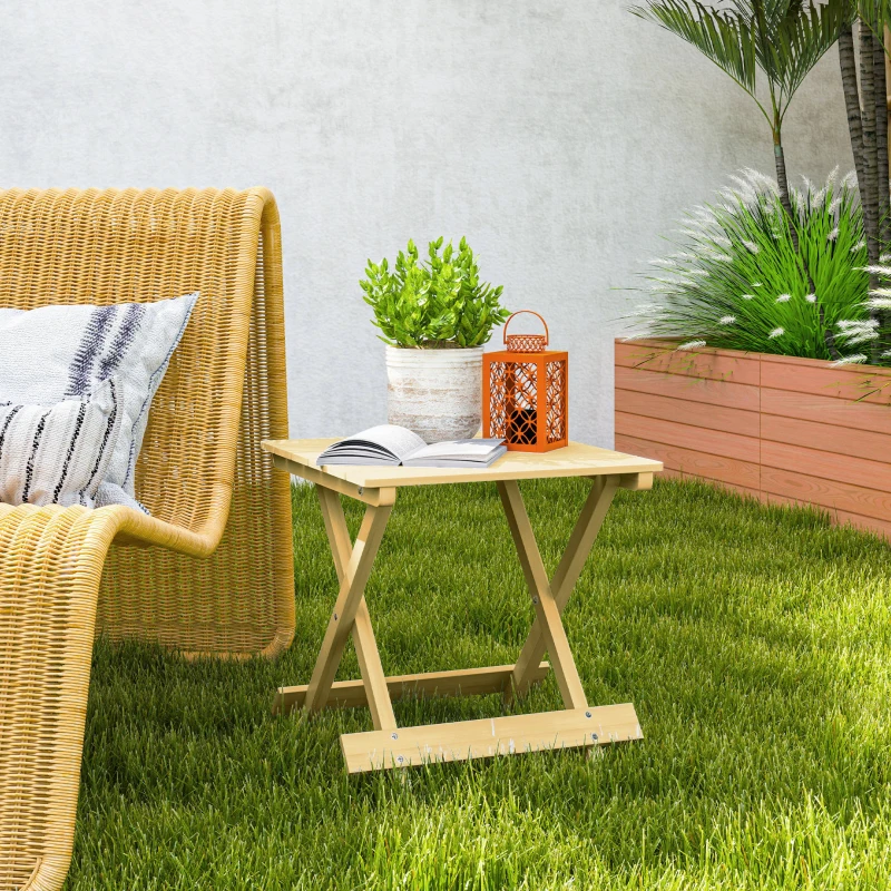 Outsunny Mesa de centro dobrável em madeira maciça mesa de apoio dobrável leve tampo ripado 40 x 43 x 40 cm madeira natural