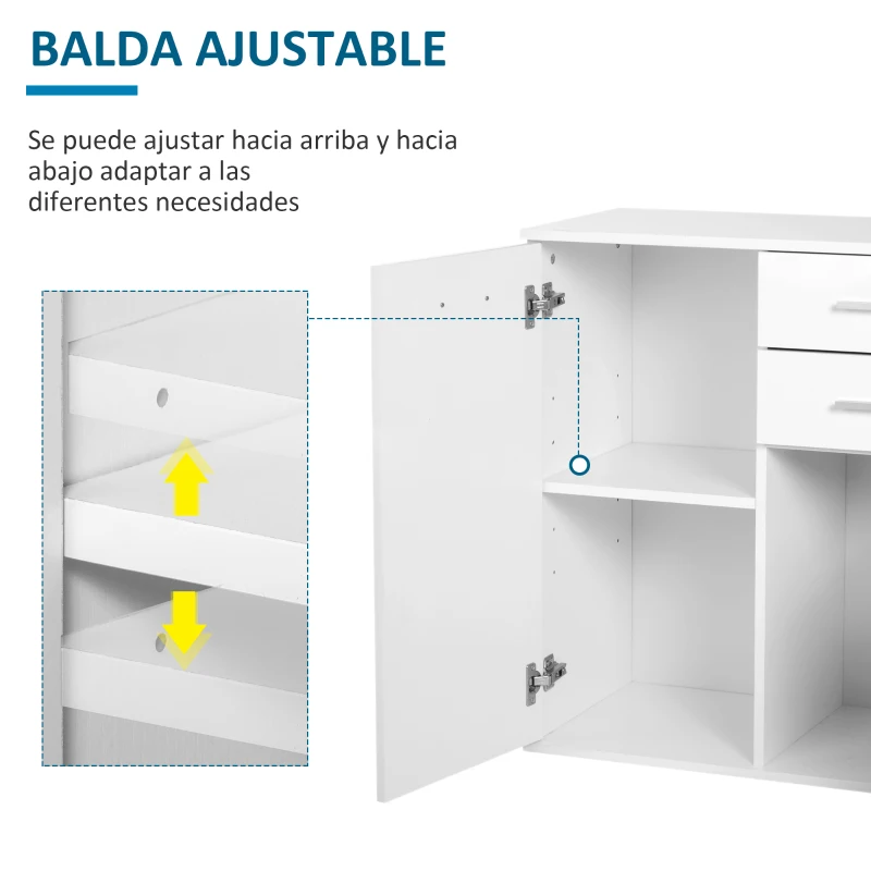 HOMCOM Mueble Auxiliar de Salón Aparador Estrecho con Puertas y Cajones 71x35x76cm Blanco