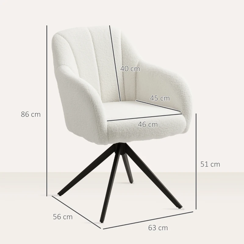 HOMCOM Poltrona giratória capitonê grande conforto base em aço e tecido efeito pelúcia teddy branco