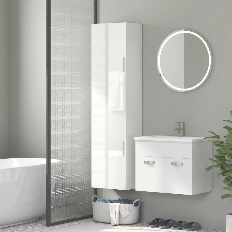 HOMCOM Columna de Baño de Pared con Estantes Ajustables y 2 Puertas Mueble de Baño Moderno 40x30x160 cm Blanco