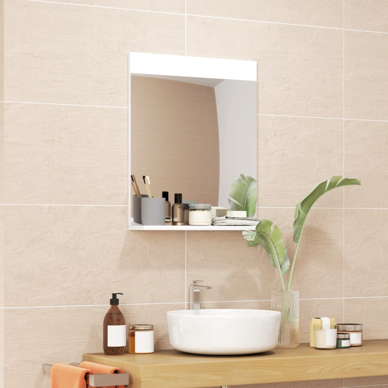HOMCOM Espejo de Baño de Pared con Estante Abierto Espejo para Entrada Pasillo 50x12x60 cm Blanco