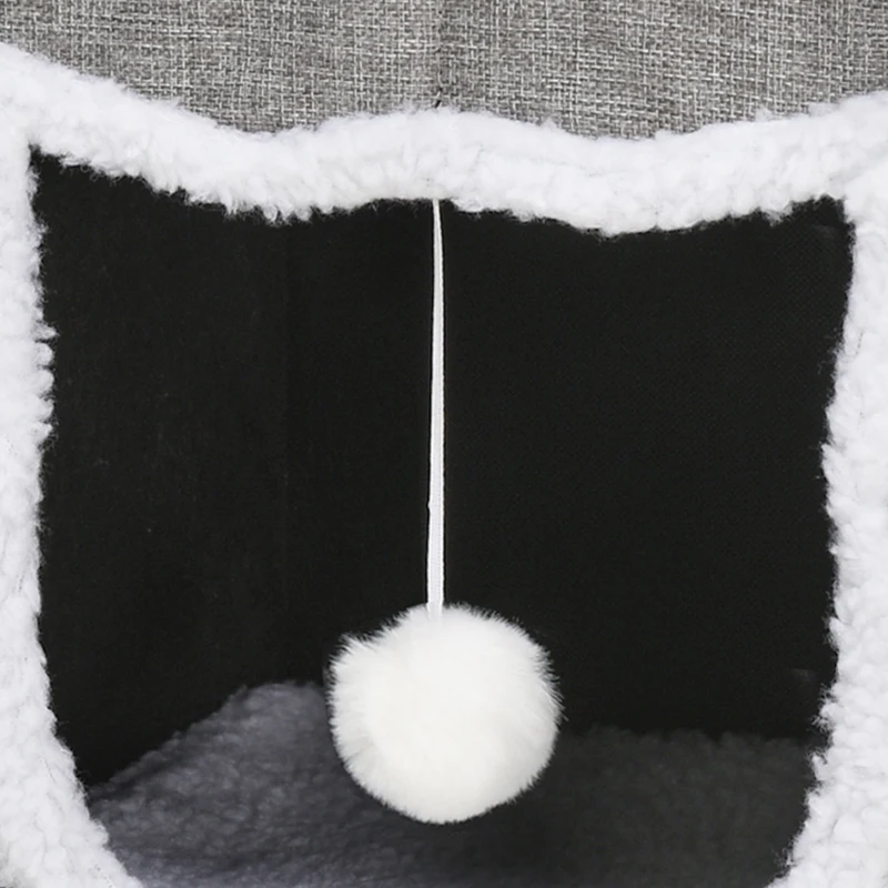 PawHut Niche chat interieur maison chat interieur 2 en 1 pied en bois coussin amovible lavable balle, 35,5x35,5x42,5cm, gris