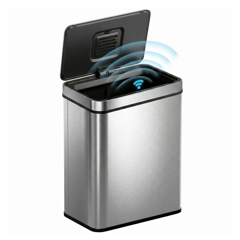 HOMCOM Poubelle à capteur 50 L avec couvercle à fermeture douce, poubelle de cuisine automatique en acier inoxydable, argenté