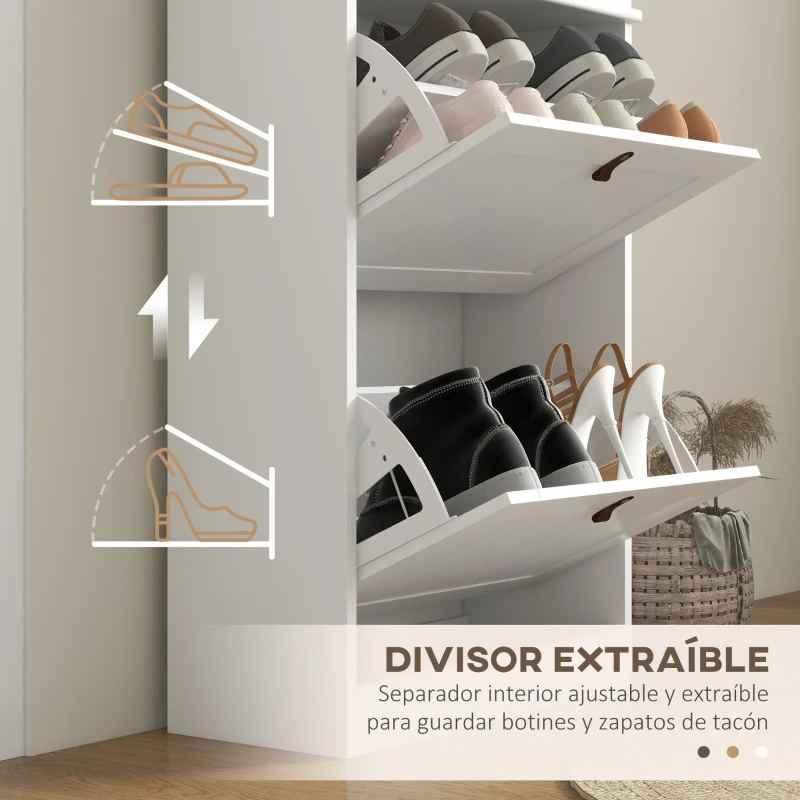 HOMCOM Zapatero Estrecho con 2 Puertas Abatibles y Estantes Ajustables para 10 Pares de Zapatos para Recibidor 54x24x82,5 cm