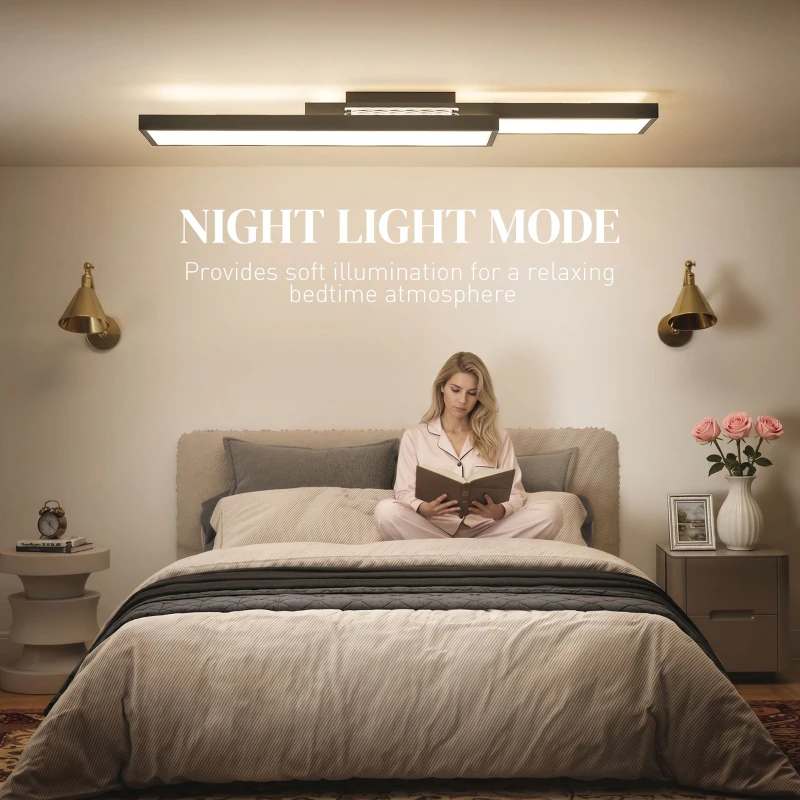 HOMCOM LED Ceiling Light, Modern Dimmable Ceiling Light with Wall Switch & Remote Control, Flush Mount Fixture Lamp with 3000-6000K Colour Temperatures for Living Room, Bedroom, Black