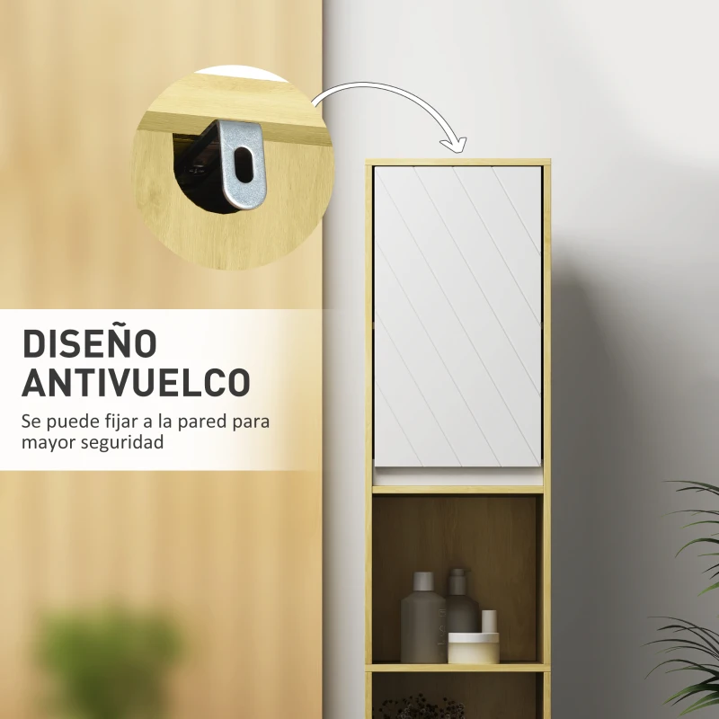 HOMCOM Columna de Baño Estrecha con 2 Puertas y 2 Estantes Abiertos, para Espacios Pequeños, 30x24x170 cm, Roble y Blanco