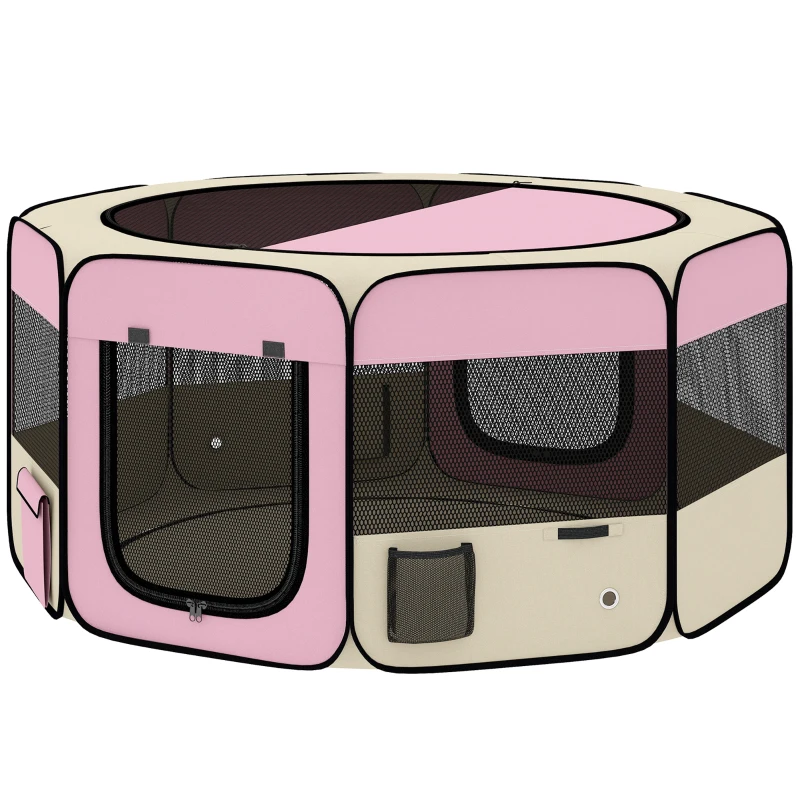 PawHut Parque Plegable para Perros y Gatos Corralito Portátil para Animales Pequeños Impermeable de Tela Oxford Ø90x41 cm Rosa