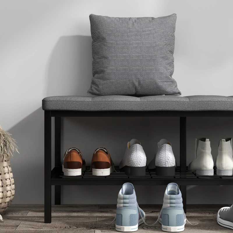 HOMCOM Banco de sapatos com almofada estofada e prateleira de arrumação, banco de entrada para corredor, quarto, 90x41x40cm, cinzento