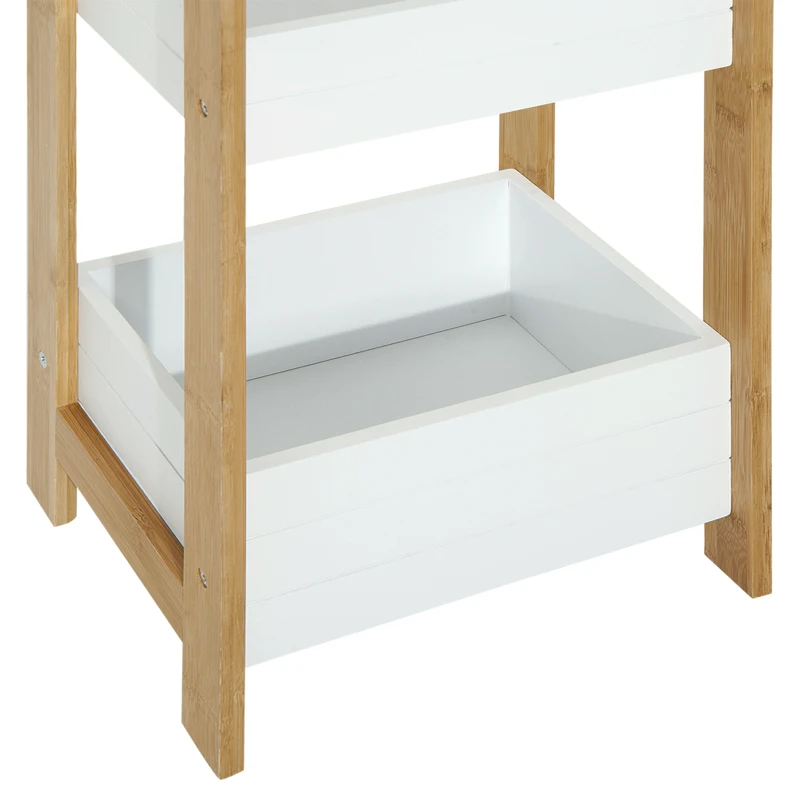 HOMCOM Estantería de Baño con 3 Estantes Organizador de Almacenaje Bambú para Cocina Sala de Estar Lavadero 27,5x20,8x74 cm Color Blanco y Natural
