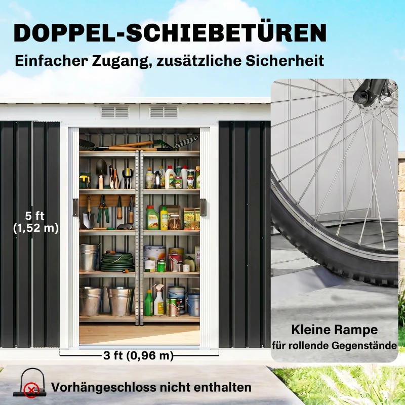 Outsunny Tuinschuur met schuifdeur grijs(m-5)