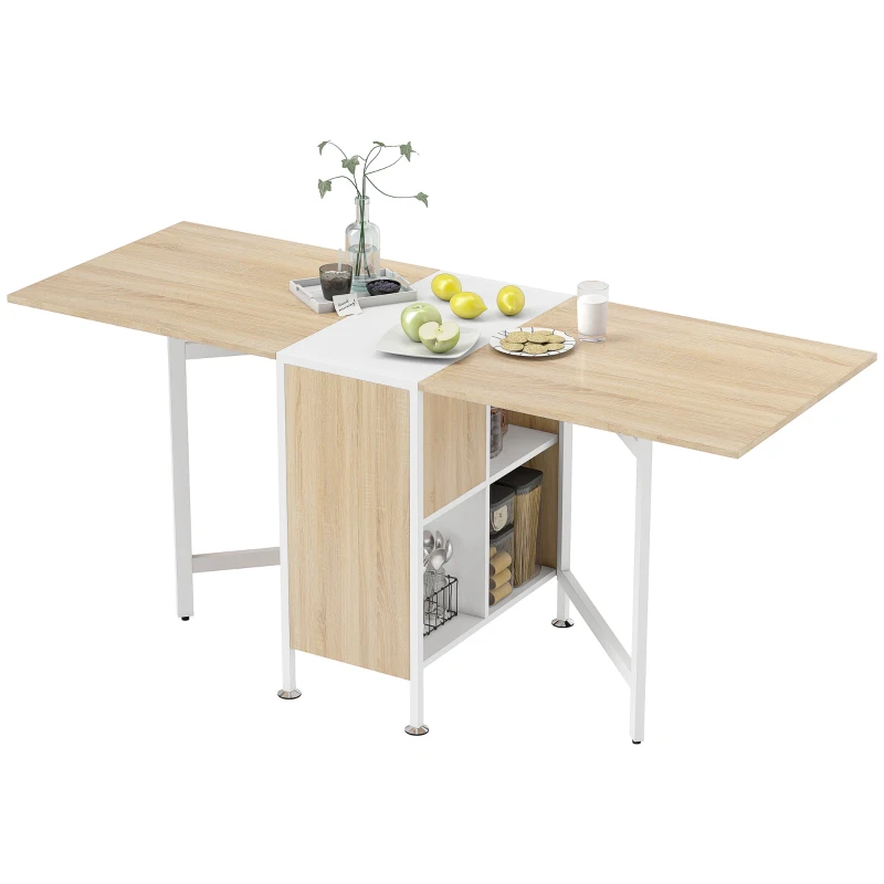 HOMCOM Mesa Plegable de Comedor, Mesa de Cocina Plegable, con Alas Abatibles, 4 Compartimentos, 3 Formas, Hasta 4 Personas, para Salón, Espacio Pequeño, 169x60x75 cm, Roble y Blanco