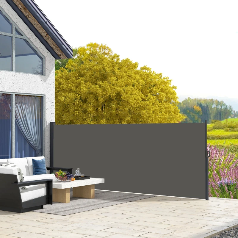 Outsunny Toldo lateral Tela de privacidade biombo retrátil dim. 4L x 1,60H m alum. Poliéster Anti-UV Alta densidade 180 g/m² Cinza escuro