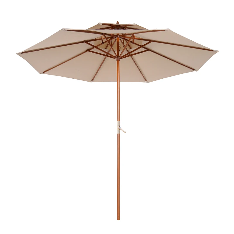 Outsunny Guarda-sol em Madeira Reto 2 Coberturas Poliéster 180 g/m² dia. 2,7 x 2,6H m bege
