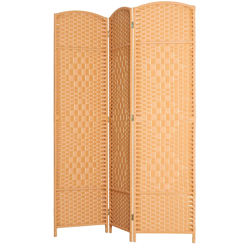 HOMCOM Biombo interior em madeira 3 painéis separador de ambientes dobrável para sala quarto 135 x 180 cm castanho claro