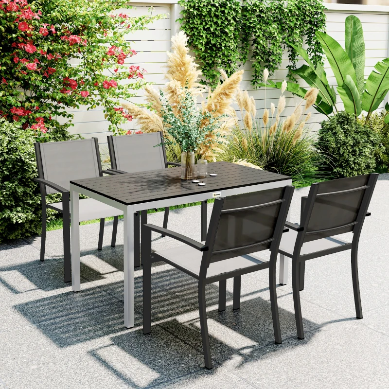 Outsunny Mesa de jantar de jardim para 4-6 pessoas com tampo de ripas, estrutura em alumínio antiferrugem 120 x 70 x 72 cm, preto