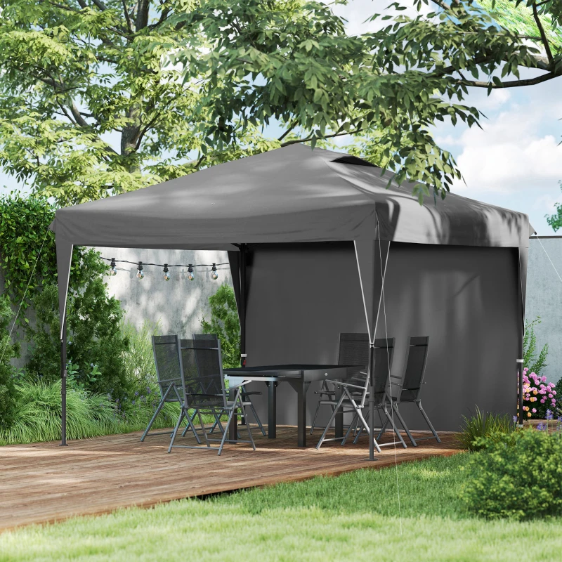 Outsunny Tenda barnum de jardim dobrável com parede lateral removível + saco de transporte aço tecido Oxford