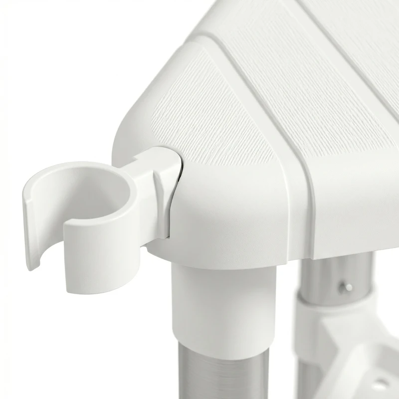 HOMCOM Shower Stool, Aluminium Alloy Corner Shower Chair with Storage Shelf and HDPE Seat, Adjustable Height, White