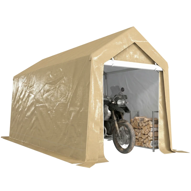 Outsunny Abri de jardin tente de stockage portable pour extérieur avec cadre en acier galvanisé et grande porte 2 x 3,6 m beige