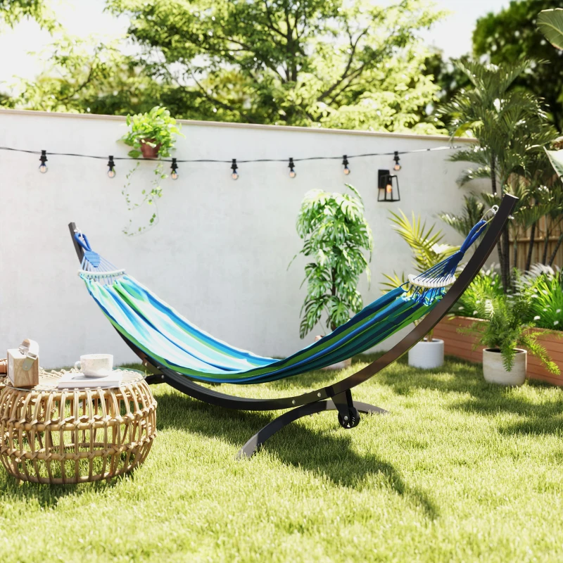 Outsunny Suporte para rede em metal com rodas, pé de rede carga máxima 150 kg com correntes e ganchos 337 x 118 x 118 cm preto